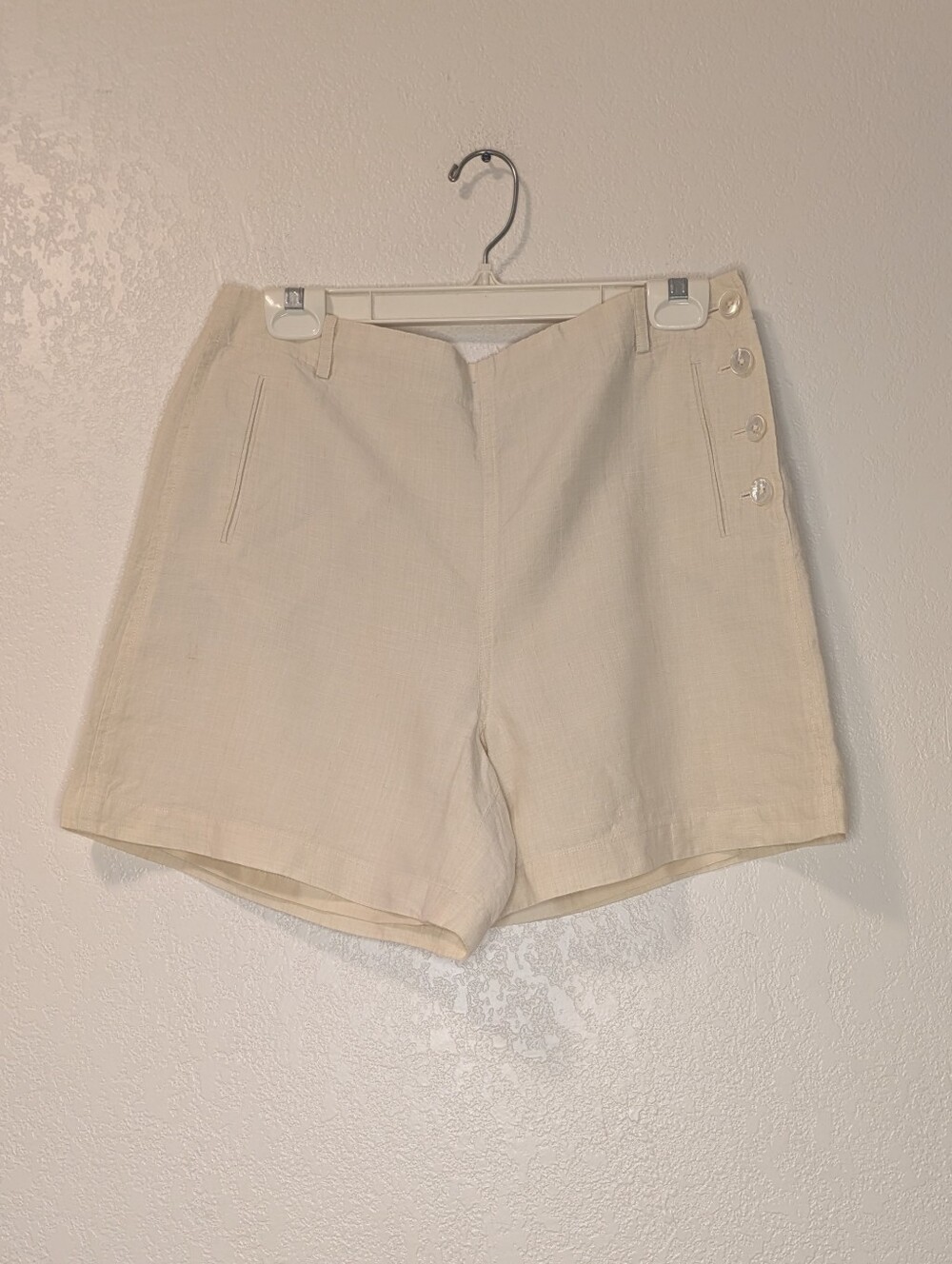 VTG Ralph Lauren Cream Linen Sailor Shorts Silk Lined High Rise Size 10